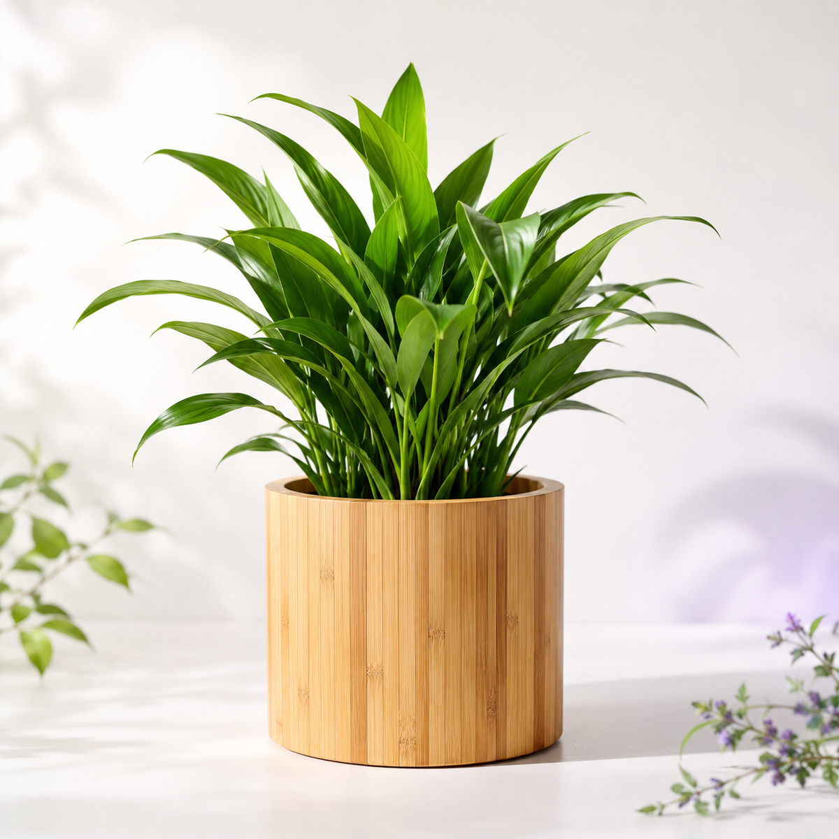 Potted Houseplant in Bamboo Planter