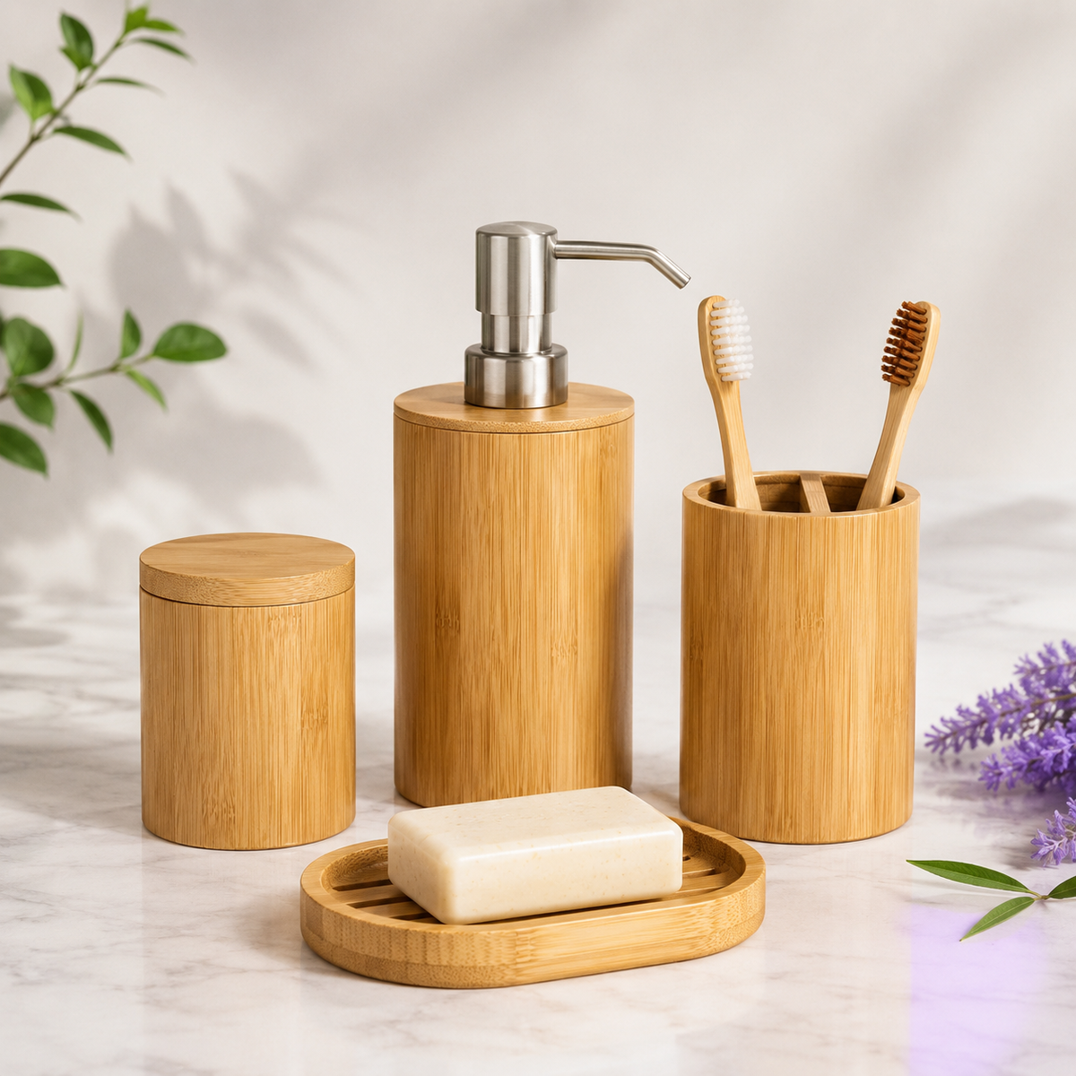 Bamboo Bathroom Accessory Set