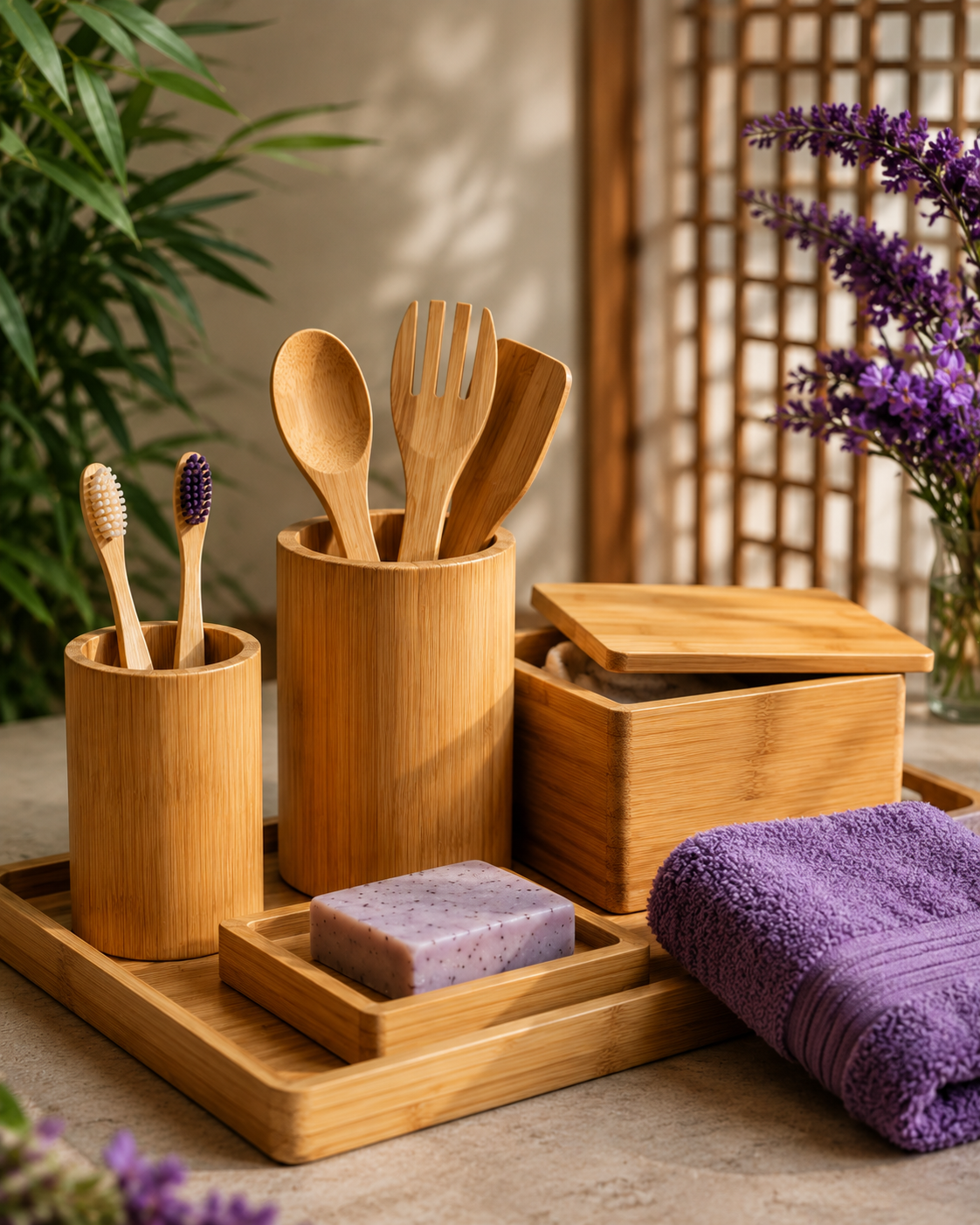 Bamboo Bathroom Accessory Set – 5 Piece